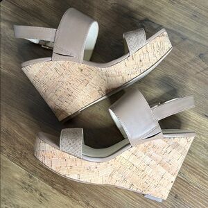 Nine West Dayton Cork Wedge Sandals Taupe Size 8